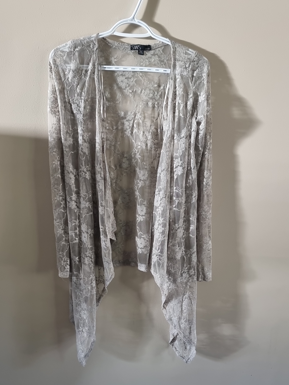 SWS Lace Open-Front Cardigan - Light Gray
